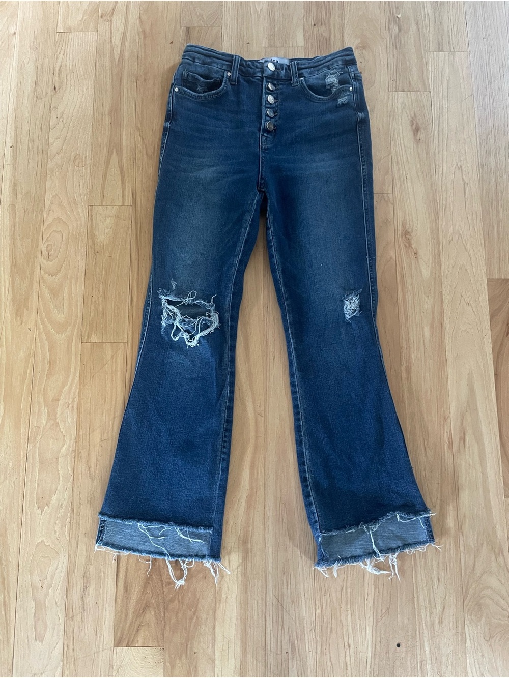 Mica High-Rise Dark Blue Distressed Flare Jeans Size 29